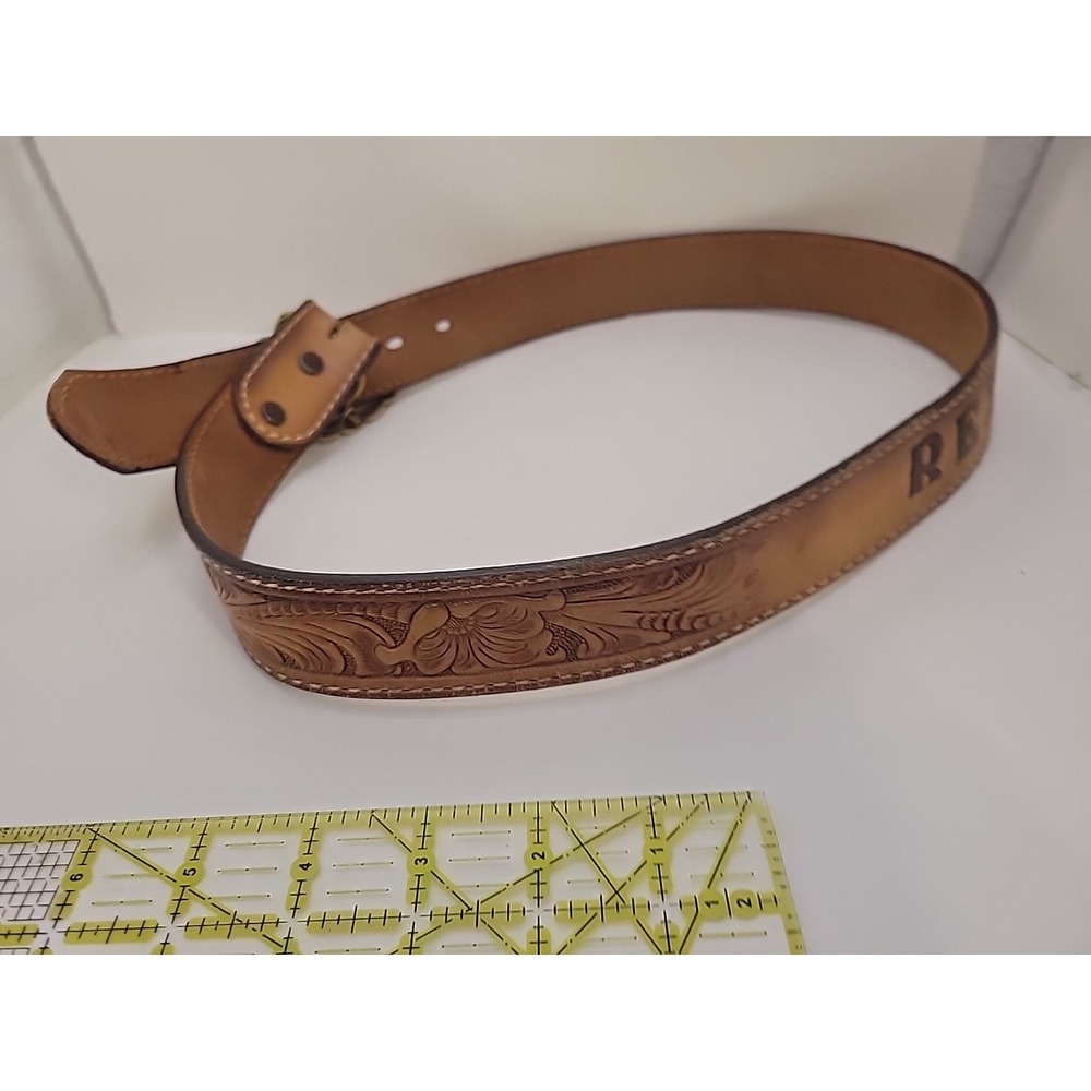 Tony Lama Western Leather Belt Pecos Wilderness Buckle USA Tooled 34 REX - Picture 3 of 7